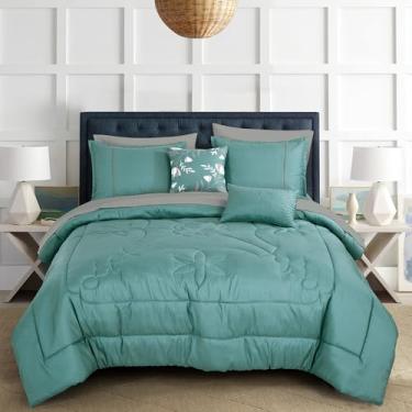 Imagem de ESCA Bed-in-a-Bag Conjunto de edredom e lençol Urenna azul-petróleo com 9 peças, cinza, tamanho king