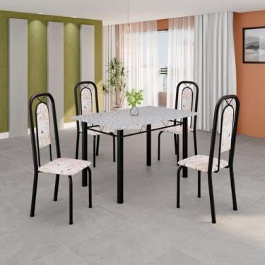 Imagem de Conjunto de Mesa Tubular 120cm X 75cm Tampo Granito Ocre com 4 Cadeira