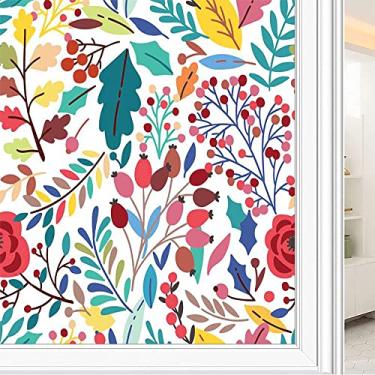 Imagem de Película de janela de privacidade de flores, textura de estilo floral, filme de vidro para sala de estar e escritório em casa, L90 x C 190 cm
