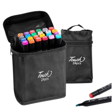 Imagem de Kit estojo 24 Canetas Coloridas Pontas Duplas com Bolsa Pintura Desenhos kit Escola para Colorir Canetinhas a Base de Agua Crianças e Adultos (24) - Linha Premium