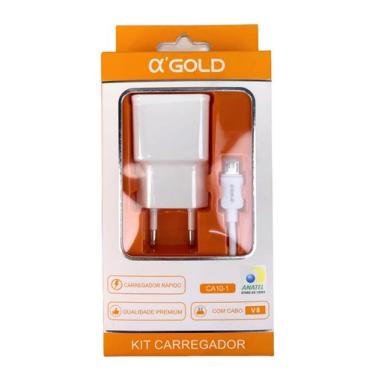 Imagem de Carregador Completo Micro USB V8 A'Gold Fonte Cabo 2.1A CA10-1 - Alpha