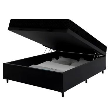 Imagem de Cama Box Baú Casal 138 Tecido Sintético Preto Com Colchão Extra Firme Espuma Semi Ortopédica D28 Preto