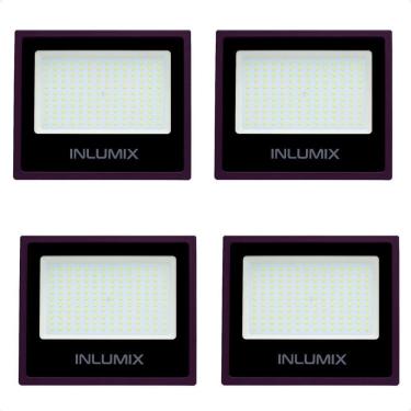 Imagem de Kit 4 Refletor Holofote De Led 100w Branco Frio 6500k Preto 110/220v