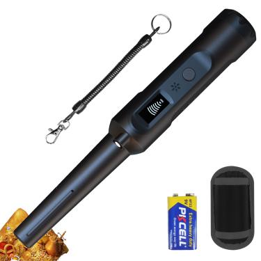 Imagem de Detector de metais Pinpointer para adultos e crianças, IP68 totalmente à prova d'água, haste de ponteiro portátil com detecção de 360° com tela LCD, 3 modos (campainha, vibração, som) para caça ao
