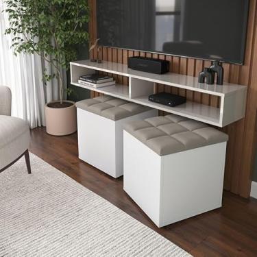 Imagem de Kit Puff Baú Suede Decorativo Organizador Sala Quarto Escritório (Bege)