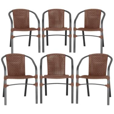 Imagem de 06 Cadeiras Floripa Alumínio Pintura Preta Trama Marrom