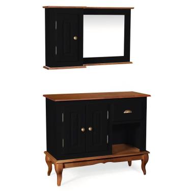Imagem de Gabinete para Banheiro 2 Portas com Espelheira Dália 3058 - Preto/Imbuia Glazer