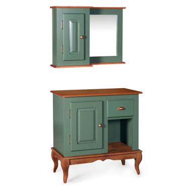 Imagem de Gabinete para Banheiro e Armário Espelheira Dália 3064 - Verde Musgo/Imbuia Glazer