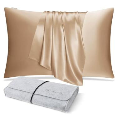 Imagem de DISANGNI 100% Natural Mulberry Silk Pillow case for Hair and Skin with Hidden Zipper 22 Momme Both Sides Real Silk Pillow Case (1pc Queen Size 20" x30", Gold)