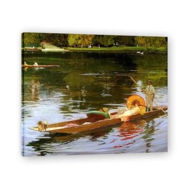 Imagem de Barco no Tâmisa John Lavery Realist Portrait & War Scene Impressão em tela – Arte irlandesa clássica para decoração de casa 30 x 36 cm emoldurada