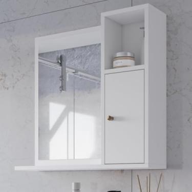 Imagem de Espelheira Armário De Banheiro1 Portas Com Espelho Nicho Decoração (Branco)