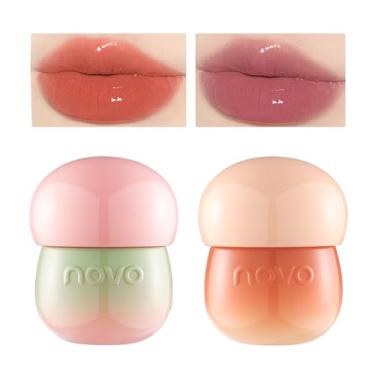 Imagem de Bekoeen 2 peças de brilho labial de cogumelo colorido, hidratante labial de longa duração, textura gelatinosa hidratante bolota lábio, hidratação e clareamento das linhas labiais, fácil de carregar