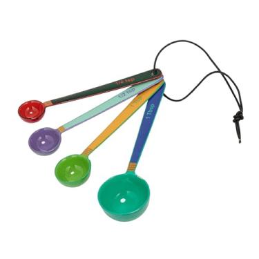 Imagem de Creative Co-Op Colheres medidoras de aço inoxidável de 4 peças com laço de couro, multicolorido