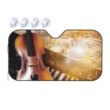 Imagem de Piano, violino, notas musicais, para-brisa de carro, para-sol dobrável para janela frontal de carro para a maioria dos carros, protetor solar automotivo protetor térmico para janela frontal viseira de