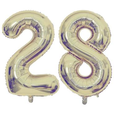 Imagem de Champagne Gold 28 Number Balloons, 40 Inch Giant Number 28 Balloons Foil Mylar Helium Light Gold Number Balloons for 28th Birthday Party Supplies Anniversary Event Celebration Decorations