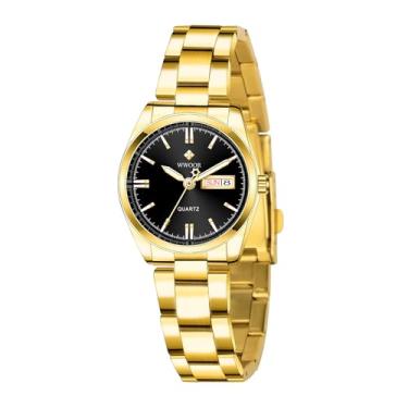 Imagem de CARLIEN Relógios femininos de luxo luminosos à prova d'água com calendário feminino de aço inoxidável, relógio de pulso de quartzo, Dourado, preto, 29mm, Moderno, clássico, simples