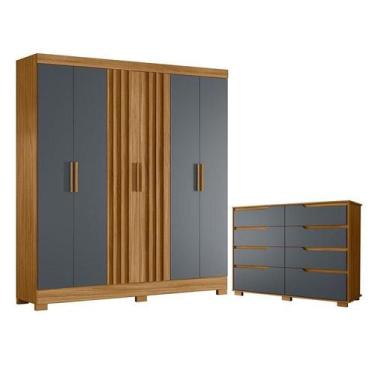 Imagem de Guarda Roupa Casal Valença e Cômoda Georgia Freijó Cinza  Moval