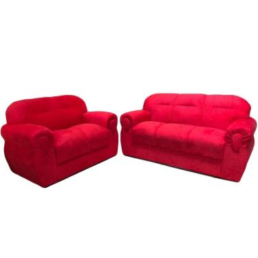 Imagem de Jogo de Sofá de 2 e 3 Lugares Brasil/Viena Vermelho Liso