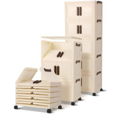 Imagem de Armário Organizador Dobrável 5 Camadas com Rodinhas, 40 * 26 * 108 cm, Armario Organizador Multiuso, Caixa de Armazenamento Espaçosa para Casa, Quarto e Área de Serviço Branco 5 Prateleiras