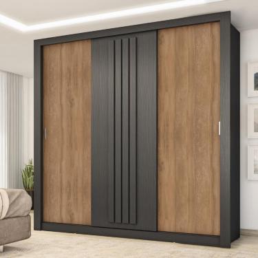 Imagem de Guarda Roupa Casal 3 Portas Doha Carraro Preto Touch Com Freijó