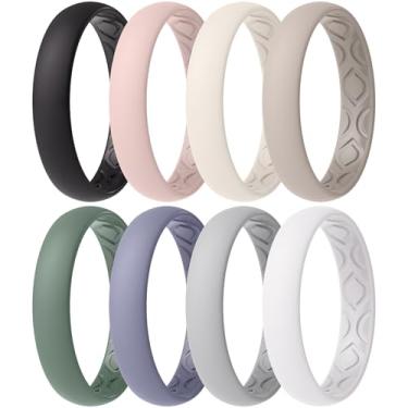 Imagem de ThunderFit Anéis de compromisso femininos de silicone respirável para suas alianças de casamento - 4 mm de largura, 1,5 mm de espessura - pacote variado de 1 a 12, 7.5 - 8 (18.2mm), Silicone, Sem