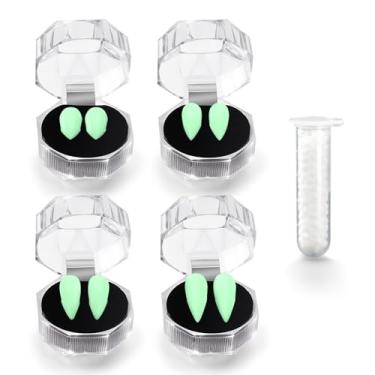 Imagem de Catephe 4 pares de dentes de vampiro, 4 tamanhos de presas de vampiro com cola de dentes, dentaduras que brilham no escuro, dentes falsos de terror de Halloween