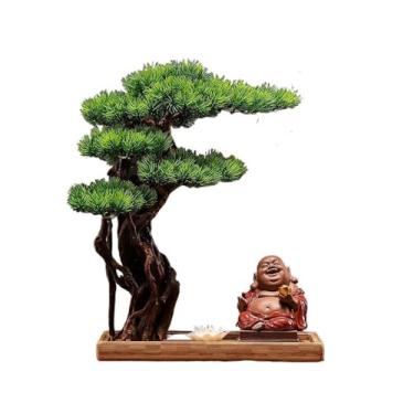 Imagem de Bonsai artificial de plantas artificiais com bandeja de bambu, ornamentos de aromaterapia, plantas falsas para sala de estar, escritório, sala de chá, bonsai artificial