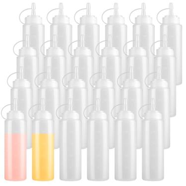 Imagem de MAQUITA 24 garrafas de plástico para espremer condimentos à prova de vazamento, garrafas de esguicho multiuso com tampa superior torcida para molhos, ketchup, xarope de churrasco, temperos, tinta