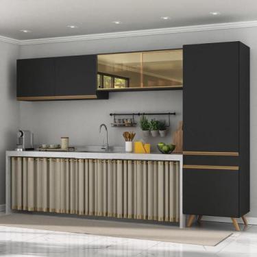 Imagem de Armário Cozinha Modulada Compacta com Vidros 302cm 3 Peças Veneza Mult