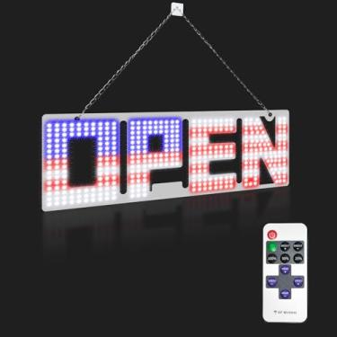 Imagem de LemonNova Placa aberta para negócios 38.1 cm x 12.7 cm Smart LED sinais abertos com aplicativo, piscando bandeira dos EUA sinal de exibição aberta com temporizador de escurecimento para lojas, bares,