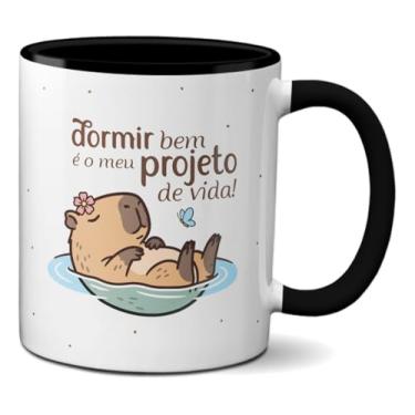 Imagem de Caneca Capivara Dorminhoca Dormir Bem é Meu Projeto de Vida (Preta)