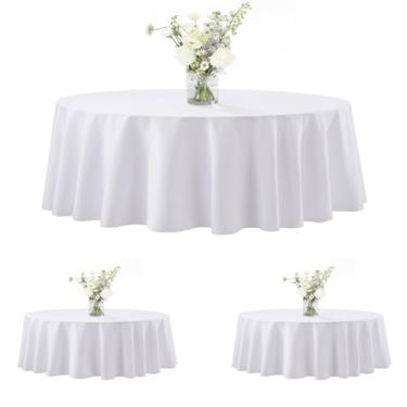 Imagem de joybest Pacote com 3 toalhas de mesa redondas de 152 cm, toalha de mesa de poliéster branca