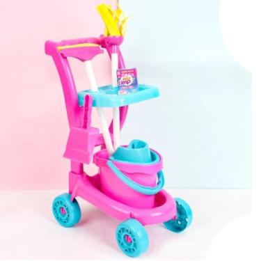 Imagem de Brinquedo Carrinho de Limpeza Infantil – Kit com Vassoura, Rodo, Balde e Mais – Colorido Brinquedo Educativo Menina e Menino com 6 Peças