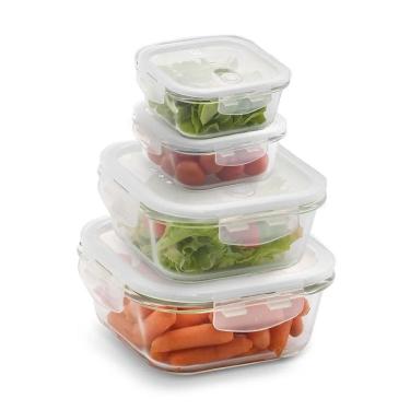 Imagem de Conjunto 4 Potes Herméticos de Vidro Quadrados Electrolux 