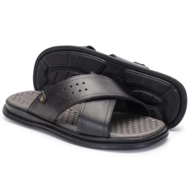 Imagem de Chinelo Masculino Anatômico de Couro Sola de Borracha Leve do 37 ao 46 (Preto, BR, Adulto, Numérico, 45)