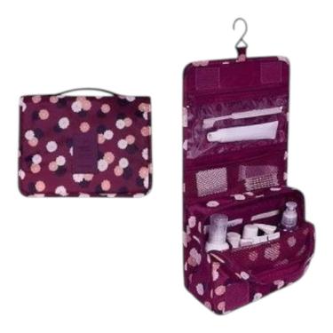 Imagem de Necessaire Em Nylon Organizadora Higiene Para Viagem Vinho Flores