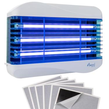 Imagem de Awoco Lâmpada LED 15W 100V-240V para montagem na parede com 3 luzes UV LED para capturar moscas, mosquitos, mariposas e insetos voadores (armadilha para moscas + 6 placas de cola)