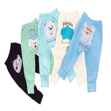 Imagem de Calça Mijão Vira Pé Para Bebe Bordado Kit 2 Peças Menina e Menino - Pe