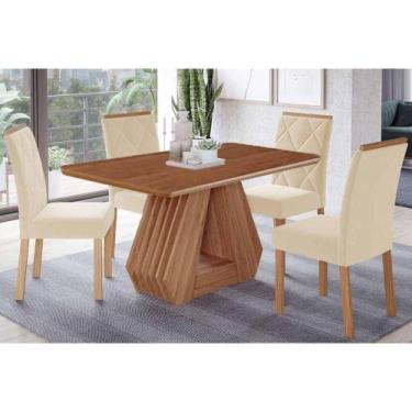 Imagem de Sala de Jantar Completa Ágata Tampo Madeirado 130x80cm e 4 Cadeiras Fe
