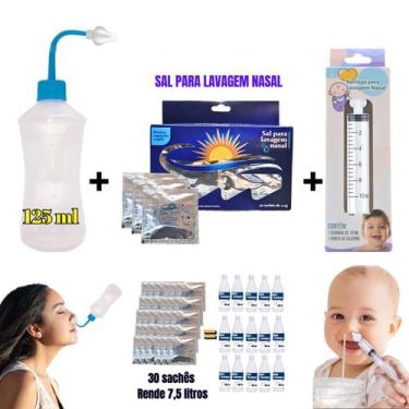 Imagem de Kit Lavagem Nasal Dispositivo Curvo + Sal c/30un + Seringa - Ecommerce
