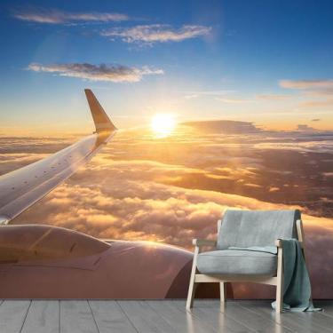 Imagem de Papel de Parede Avião Asa Nuvens Sol Viagem Sala Adesivo - 377pcm - Al