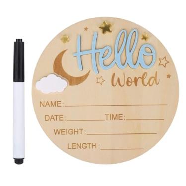 Imagem de Placa Anúncio Bebê, 15x15cm Placa Nome Nascimento Olá Mundo com Caneta Madeira para Anúncio Recém-Nascido Chá Bebê para Berçário Hospital Revelação Gênero (Estilo 1)