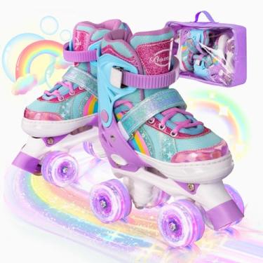 Imagem de HolaDream Rainbow Adjustable Kids Roller Skates with Light Up Wheels & Safety Protection for Beginners, Toddler Roller Skates Girls Ages 3-12 for Indoor Outdoor Sports