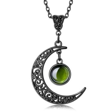 Imagem de XIANNVXI Colar gótico de lua, gótico, punk, vintage, com pingente de cristal crescente preto, joia de fantasia de Halloween para mulheres, Large, Zinco, Sem Pedra Preciosa