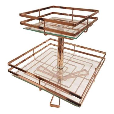Imagem de Fruteira De Mesa Dupla Quadrada Cobre Com Vidro Giratória