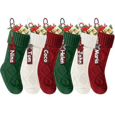 Imagem de Doitory Meias de Natal de 45,7 cm, meias longas de malha com etiquetas de nome, decoração de Natal, meia suspensa, lareira, enfeites de árvore de Natal para a família