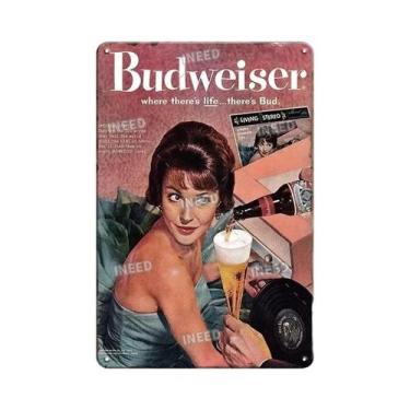 Imagem de Placa De Metal Vintage Budweiser Beer Tin Sign Para Decoração De Bar E