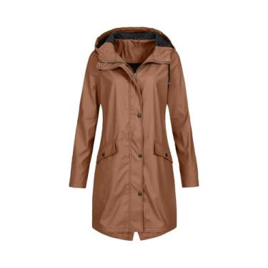 Imagem de Jaqueta De Chuva Feminina Impermeável Com Zíper, Cor Sólida, Leve, Tam