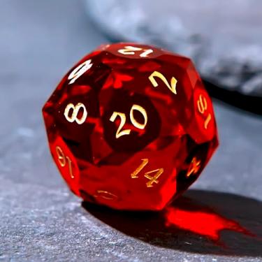 Imagem de 1PCS Multifaceted Glass D20 DND Dice - 28mm 20 Sided Gem D&D Dice for Dungeons and Dragons, RPG, Roleplaying Games MTG Table Games, Handmade Polyhedral Dice(Glass Red)