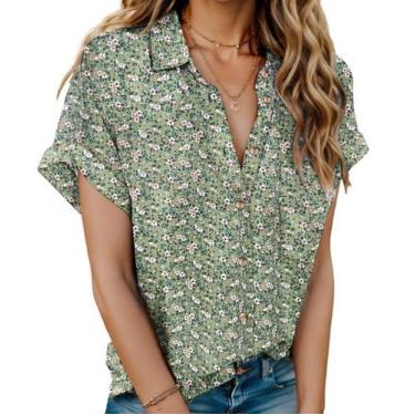Imagem de Camisa feminina HOTOUCH com estampa floral havaiana de linho com decot